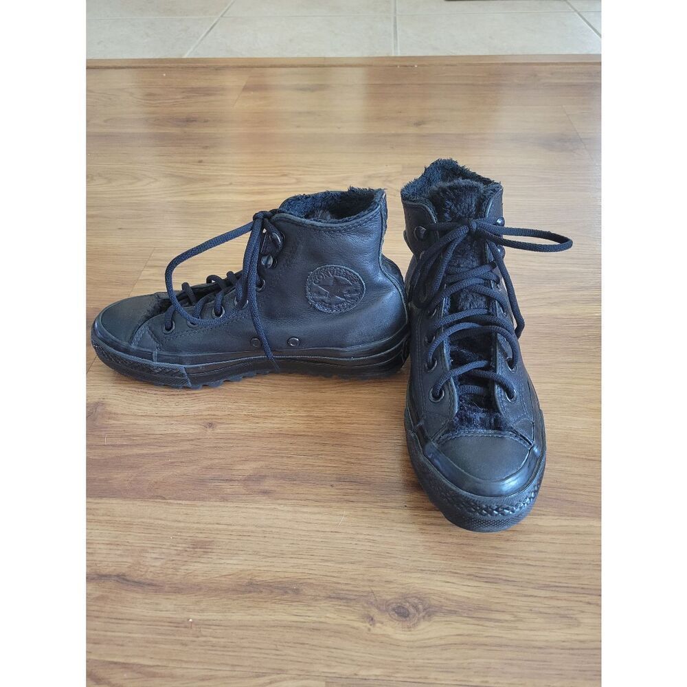 Converse CTAS Lift Ripple All Black Leather High‎ Top Sneakers Chuck Taylor Size